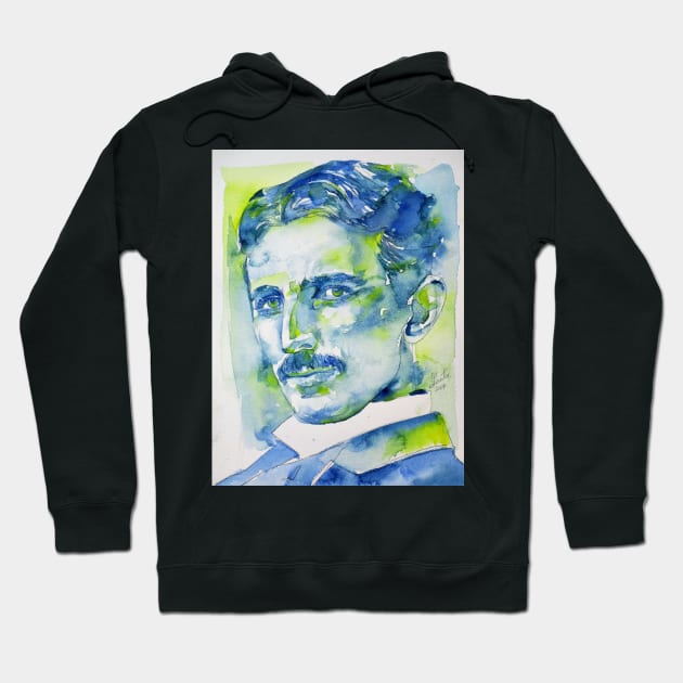 NIKOLA TESLA watercolor portrait .10 Hoodie by lautir